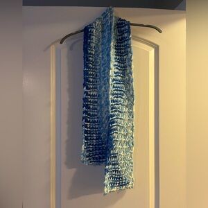 Blue and White Oversized Hand-Knit Scarf